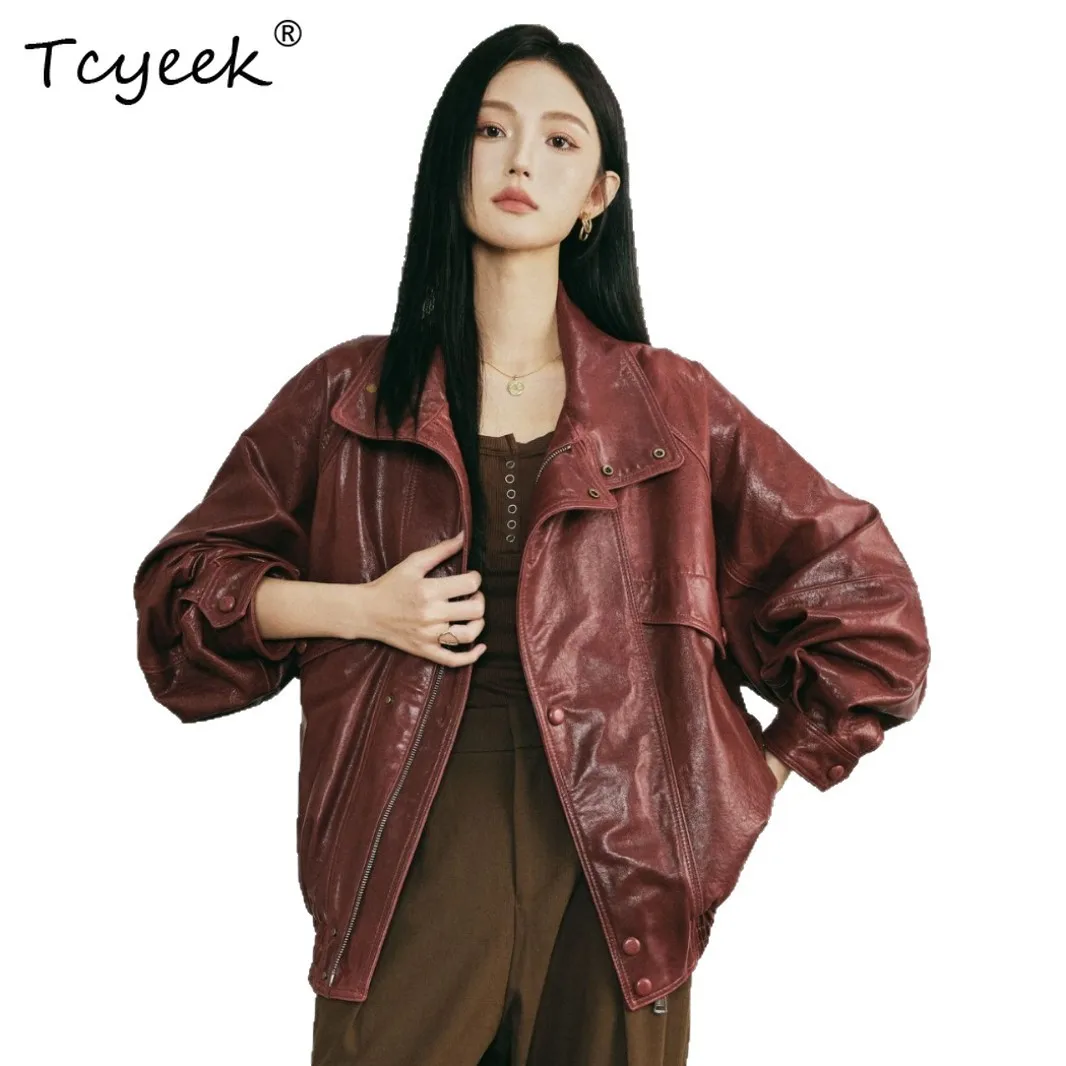 Tcyeek Natural Sheepskin Real Leather Jacket Women Clothing Korean Fashion Autumn Womens Coats Loose Fit 2026 Jaqueta De Couro