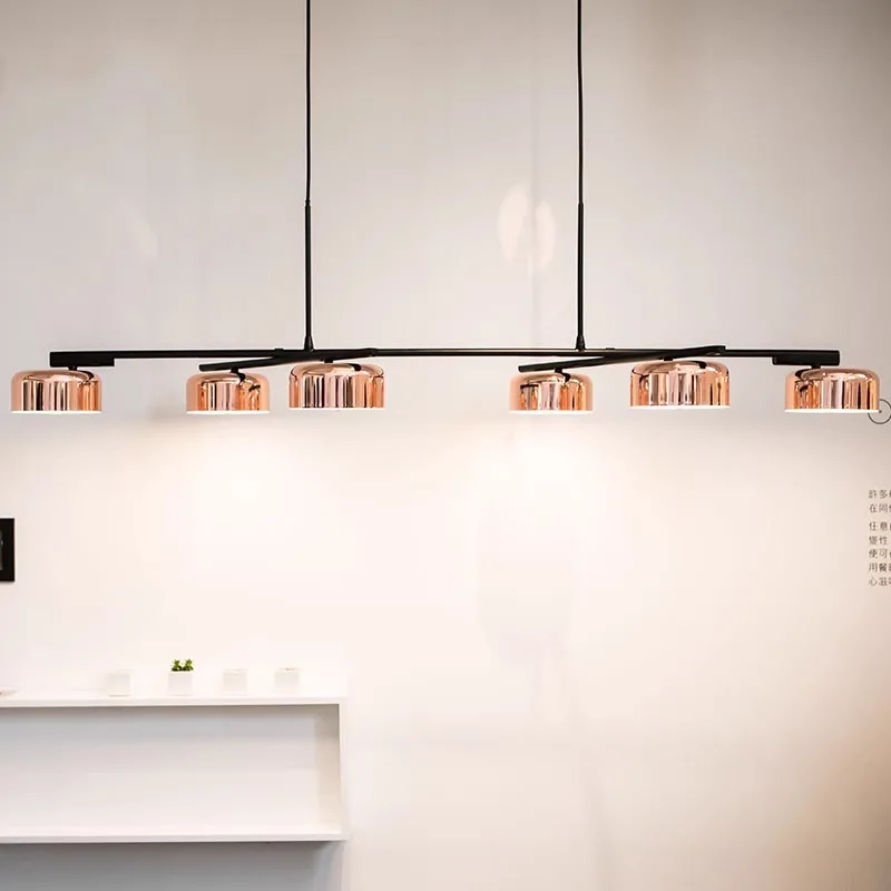 4 Heads Postmodern Rose Gold Dining Room Pendant Light Creative Rotatable Arms Italy Designer Hanging Lamp With Led Bulbs