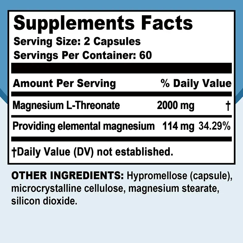 Magnesium L Threonate - Focus and Memory Enhancer, Supports Nerve Function, Muscle Strength, Bone and Joint Health