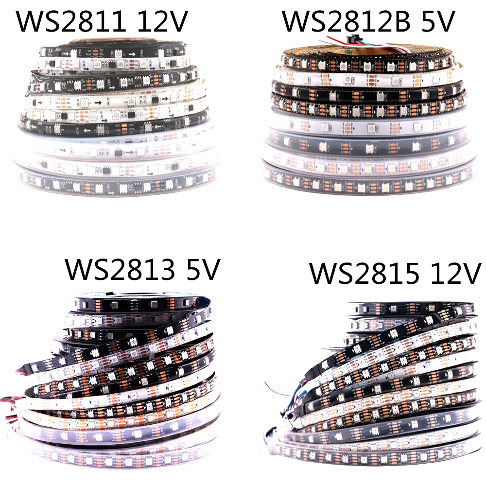 

WS2812B WS2813 WS2811 WS2815 SMD5050 RGBIC 30/60/144 LED/m width DC5V/12V 1M-5M IP30/65/67