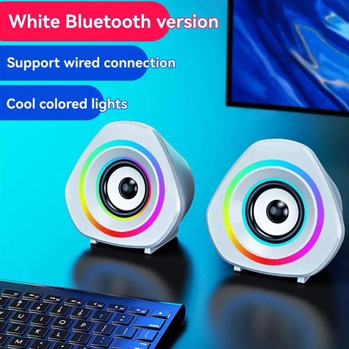 

(BOFF) Компьютерные колонки, игровые колонки для ПК с питанием от USB, для настольных компьютеров, ноутбуков и телефонов, USB, вход Aux 3,5 мм, цветная подсветка A