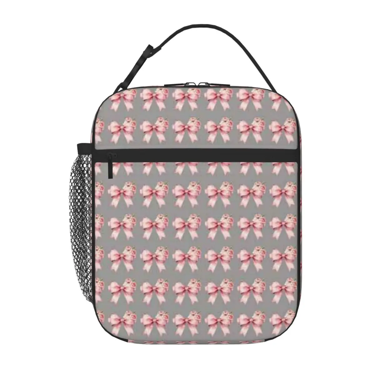 Bestselling Dainty Pink Ribbon Blooms Zipper Closure Kids Lunch Bag Baby Feeding Insulated Lunch Bag
