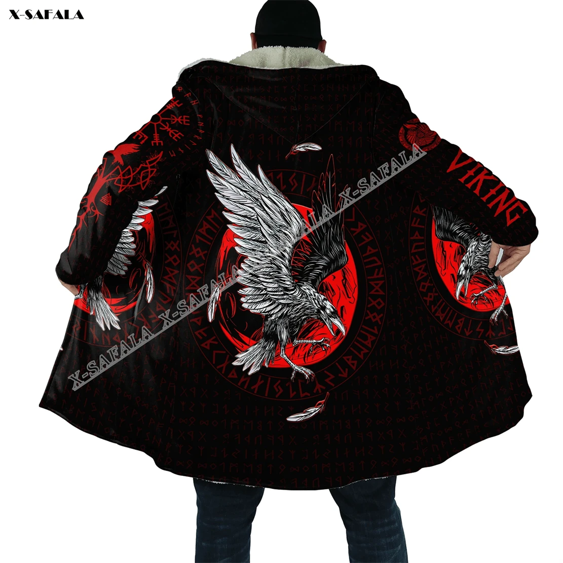 

Raven Blood Night Viking Tattoo 3D Printed Cloak Thick Winter Warm Hooded Blanket Coat Fleece Men Female Jacket Outdoor