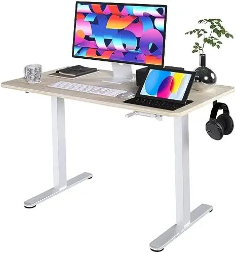 

Height Adjustable 44 Inches Manual Standing Desk - Ultra Home Office Large Rectangular Computer or Laptop Sit Stand Workstation