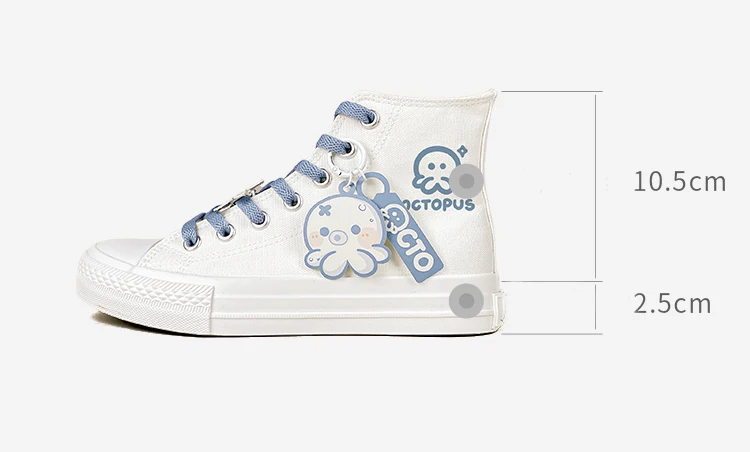 Amy und Michae Kawaii Damen-High-Top-Sneaker aus Segeltuch, niedlicher Oktopus-Cartoon, flache Sohle, Schnürung, tägliche Street-Freizeitschuhe für Mädchen – Detail 2