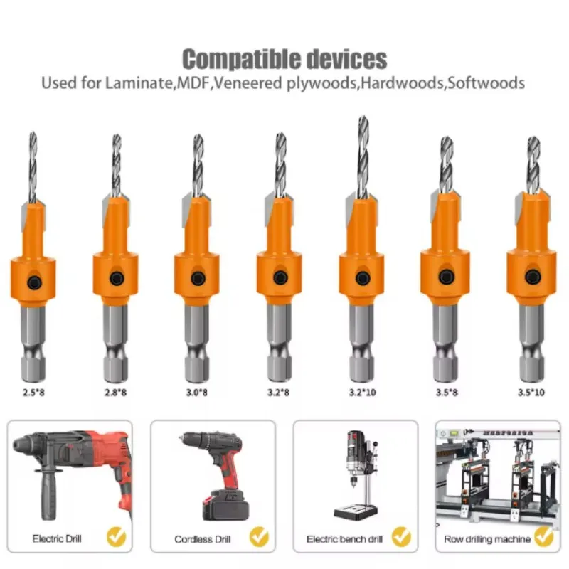 1-5PCS 8mm Shank HSS Woodworking Countersink Router Bit Screw Extractor Remon Demolition for Wood Milling Cutter