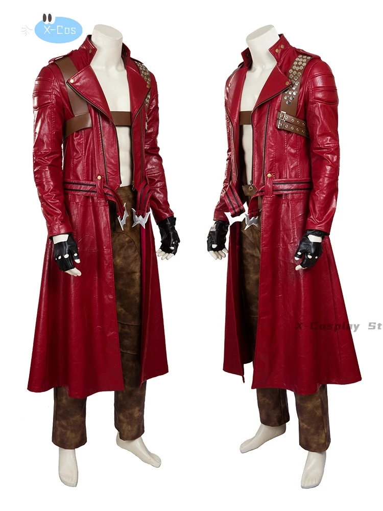 كوز الشيطان قد يبكي 3 أزياء تنكرية ، زي لعبة الرجال دانتي ، شعر مستعار ، مجموعة سترة طويلة حمراء المعطف ، أزياء كرنفال الهالوين