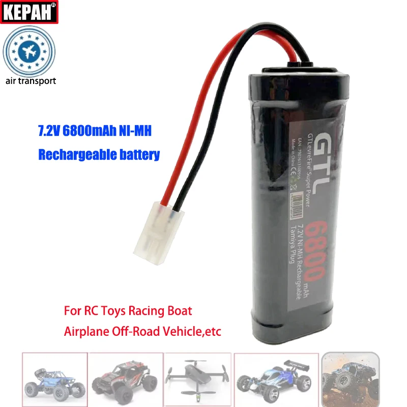 7.2V 6800mAh NiMH Replacement RC Battery with Tamiya Discharge Connector for RC Toys Racing Boat Airplane Off-Road Vehicle