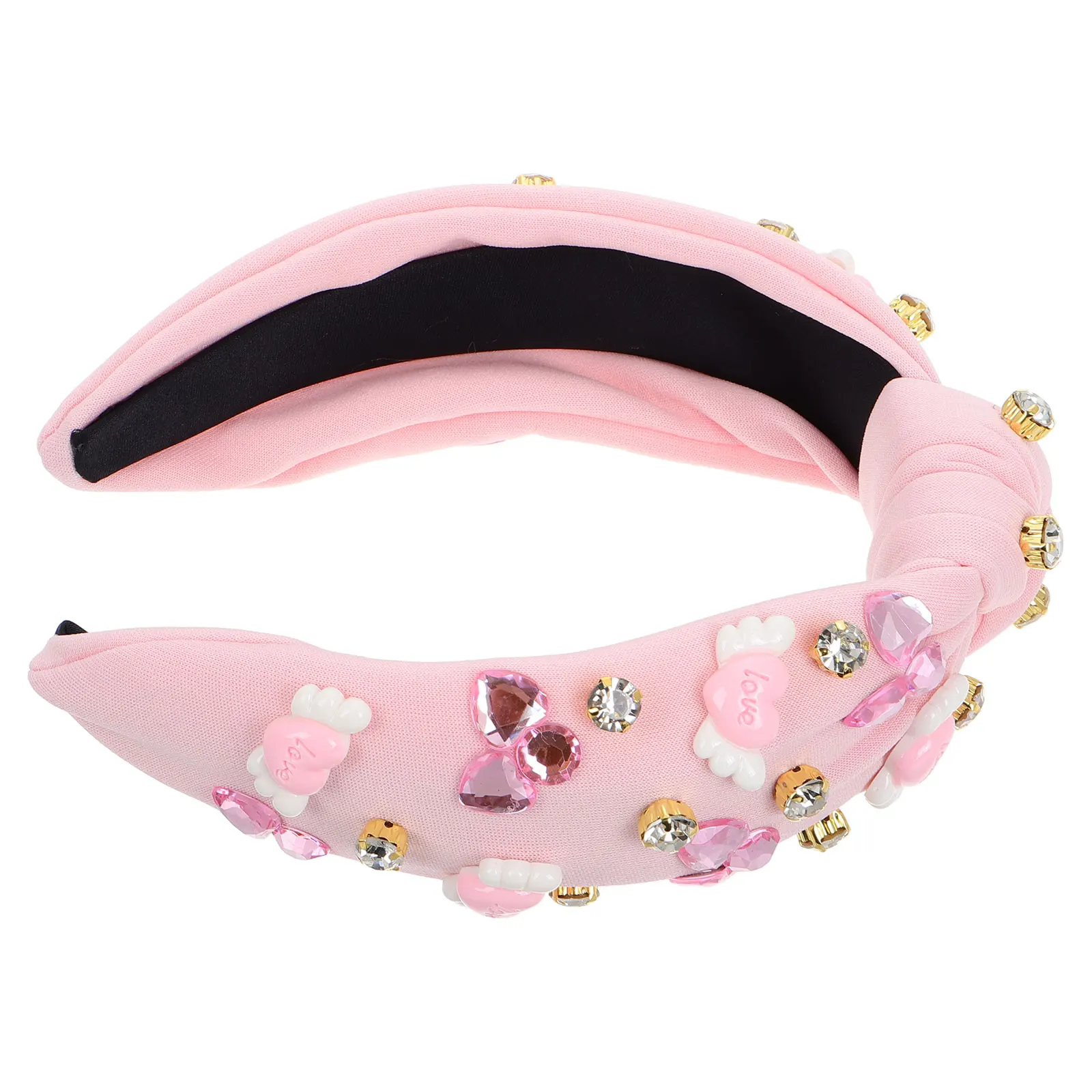 

Valentine’S Day Headband Rhinestone Crystal Knotted Hair Accessory Sweet Heart Design Holiday Party Women Fashion Hairband