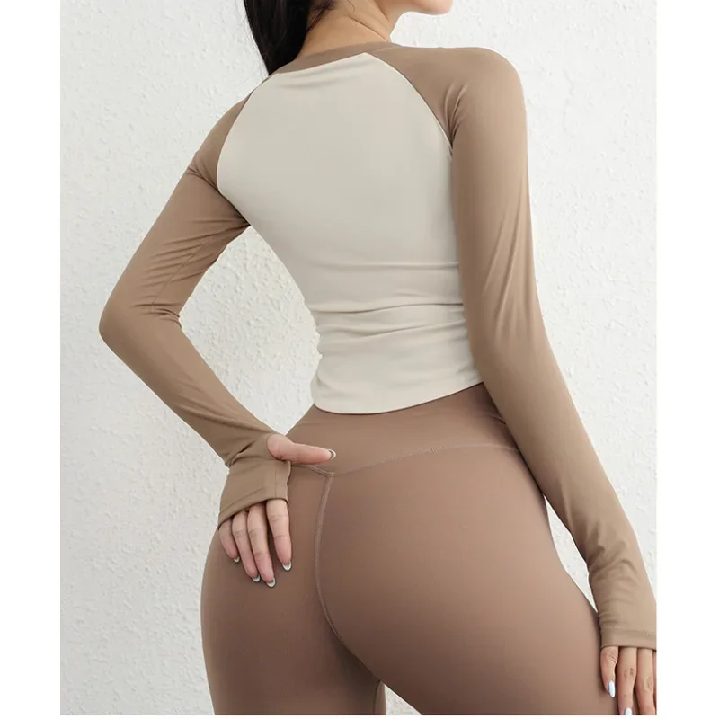 Aiithuug with Thumbhole Slim Fit Yoga Crop Long Sleeve Ruched Waist Crop Top Basic Slim Fitted Shirts Athletic Winter Fall Shirt