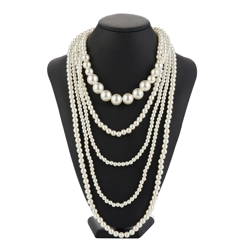 New Style Imitation Pearl Necklace For Women Long White Multi Layered Pearl Neckchain Party Birthday Jewelry Gifts