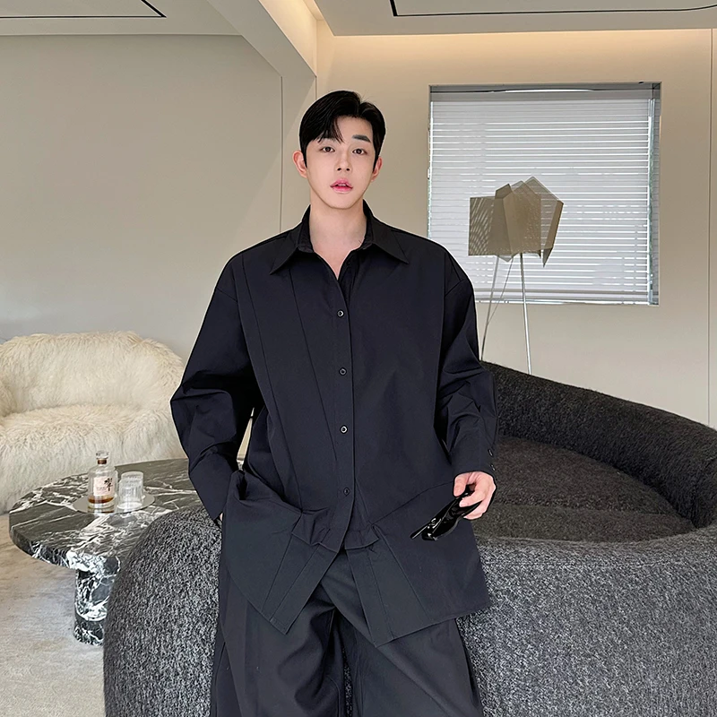 

k Autumn Long Sve Men's irt Asymmetric Design CleanFit Loose Fit Youthful Sle for Daily Wear Casual Haome irt