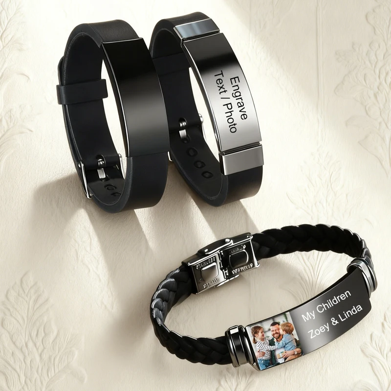 

Nextvance Personalized Custom Bar Bracelet For Men Women Stainless Steel Engraved Name Text Photo Wide Bracelet Jewelry Gifts