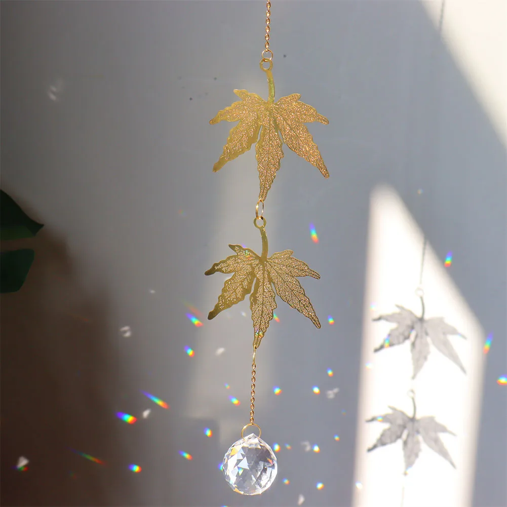 Crystal Wind Chime Sun Catcher Diamond Prisms Pendant Lotus Ginkgo Maple Leaf Dream Catchers Rainbow Chaser Hanging Drop Decor