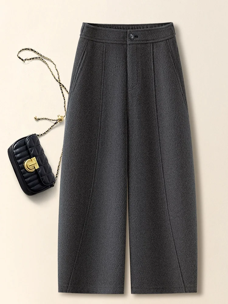 Pantaloni a coltello a gamba larga in lana con occhi profondi Autunno Inverno da donna Nuovi pantaloni a gamba dritta casual larghi a vita alta da pendolare Sle