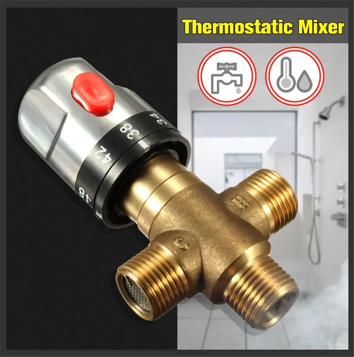 

1PC Bathroom Water Temperature Control Faucet Cartridges Brass Pipe Thermostat Faucet Thermostatic Mixing Valve
