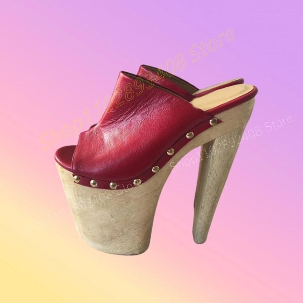 

Elegant Buckle Belts Peep Toe Slippers Round Rivets Decor Platform Stiletto High Heel Concise Fashion Women Shoes Para Mujere