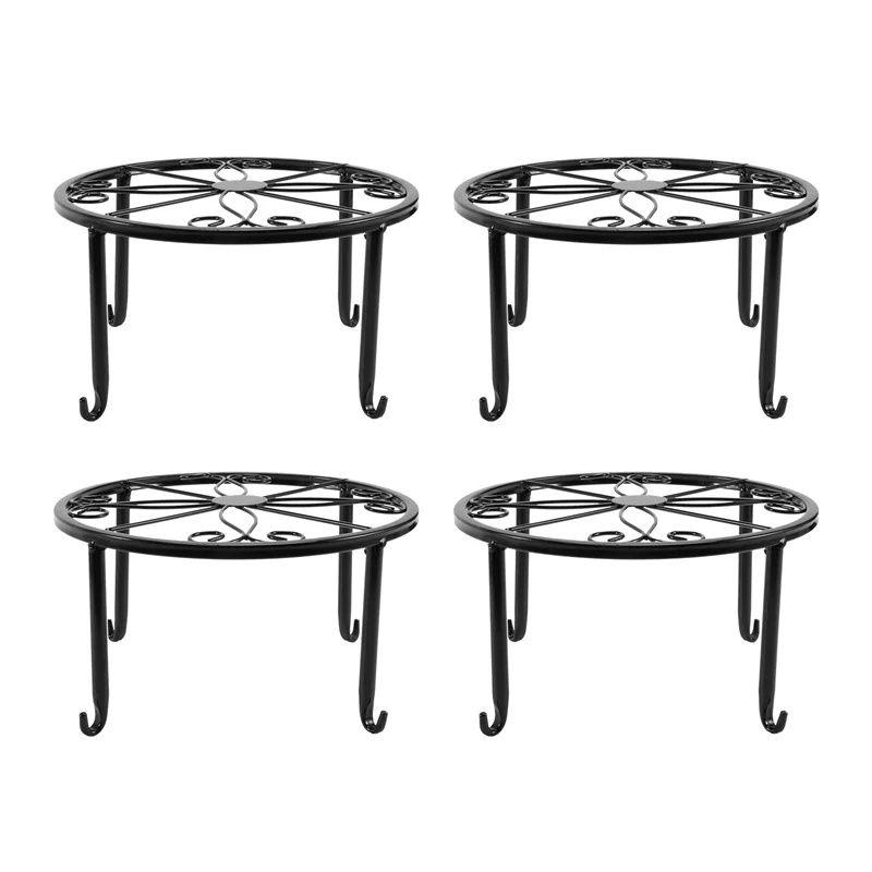 4 Pieces of Plant Stand Indoor and Outdoor Metal Rust-Proof Plant Stand, Classic Flower Pot Stand-Black