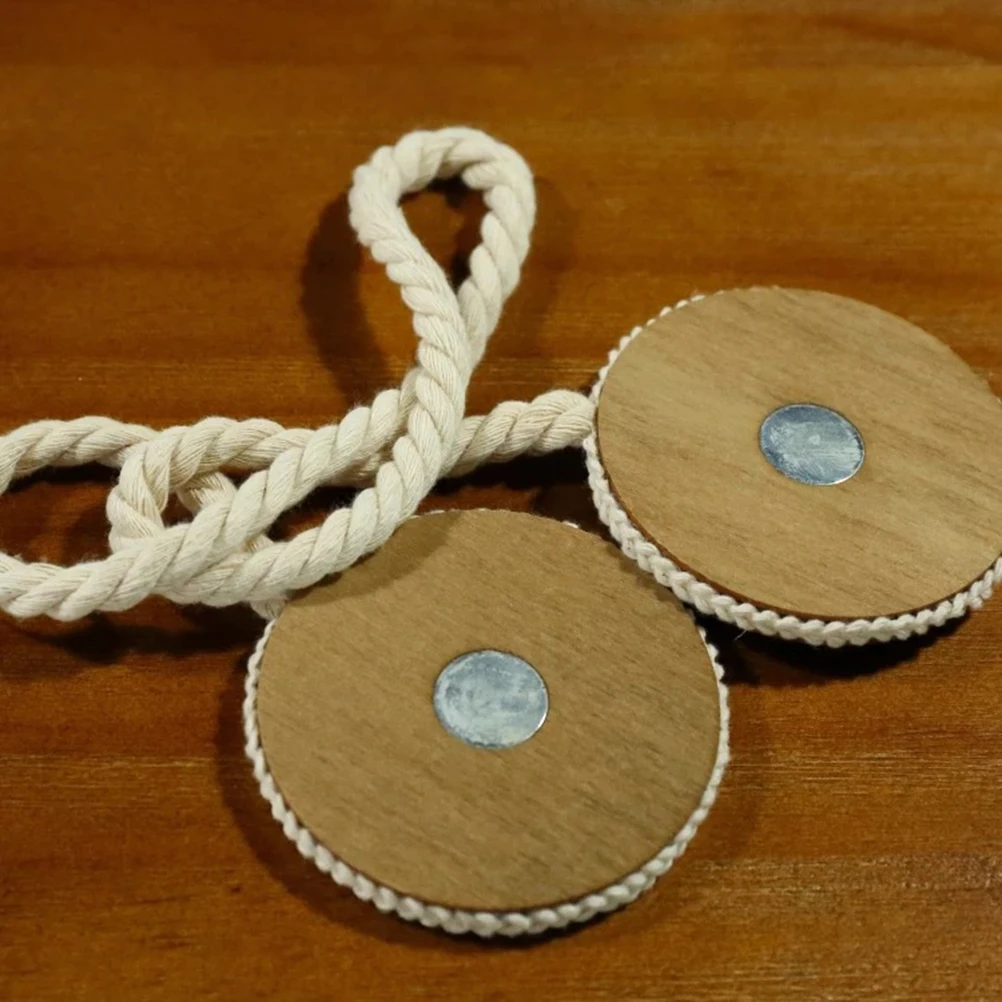 

Magnetic Curtain Tiebacks No Wall Damage Rust-Proof Smooth Solid Wood Carving Handmade Cotton Weave