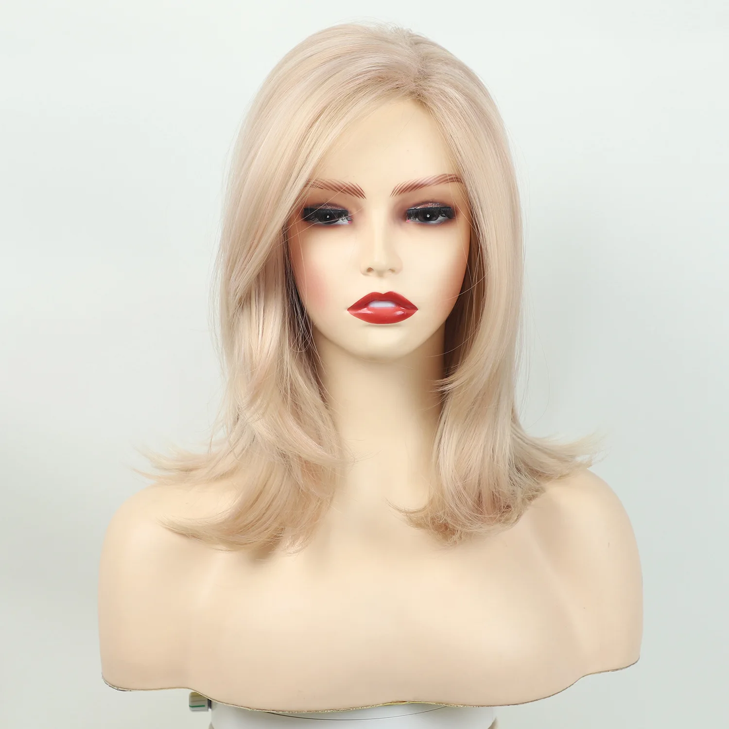 Short Blonde Wig with Bangs Synthetic Realistic Straight Blonde Wig for White Women Party Daily Heat Resistant Hair