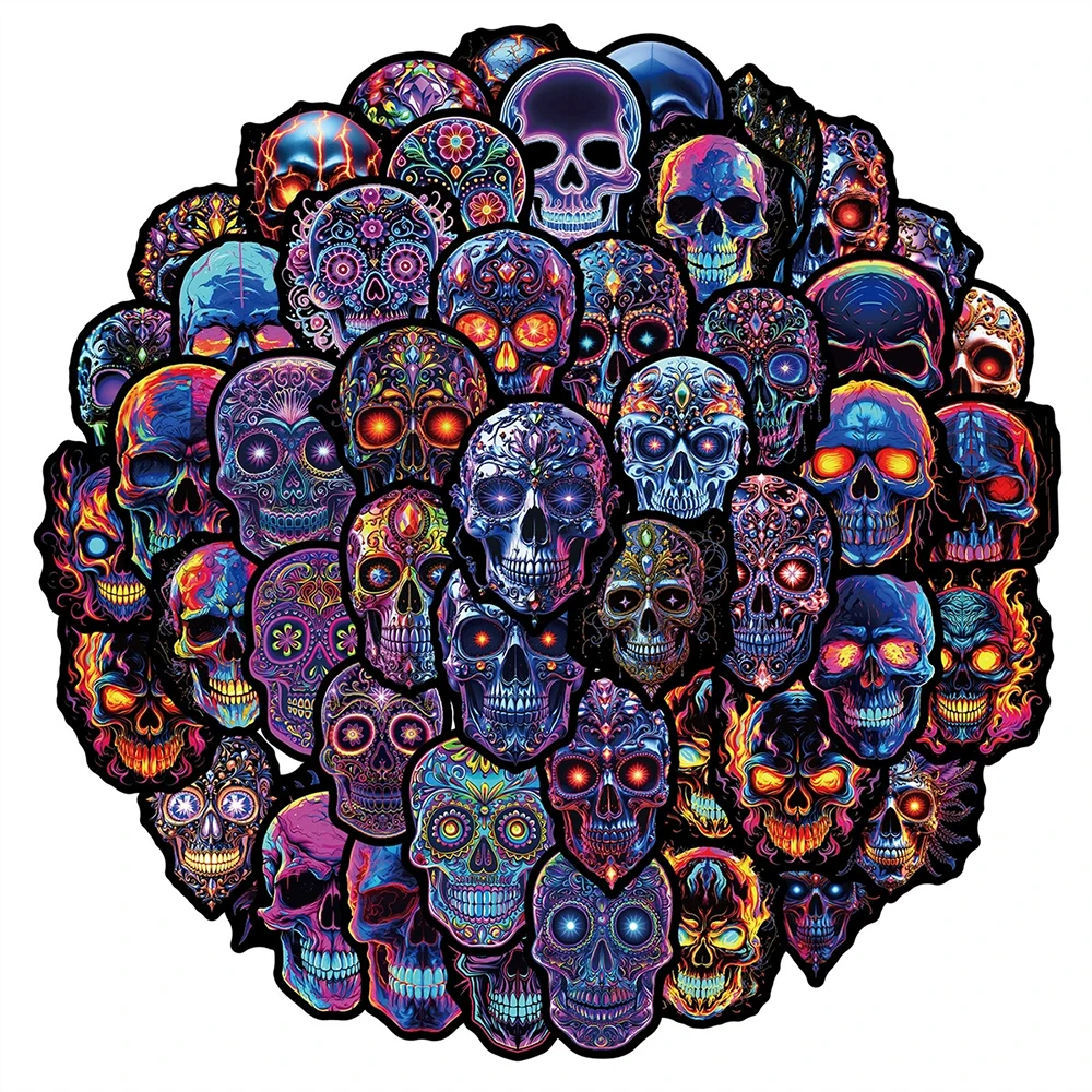 10/30/50pcs Cool Gothic Neon Skull Stickers Cartoon Graffiti Decals DIY Luggage Motorcycle Guitar Waterproof Sticker Fun for Toy