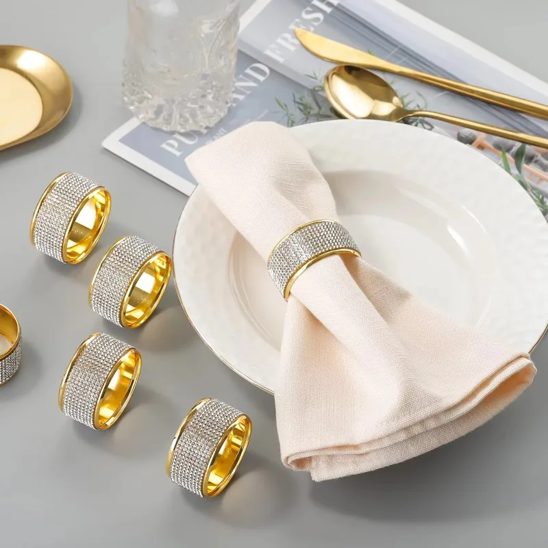 6-30PCS Elegant Metal Napkin Rings with Rhinestone Details for Wedding Banquet Restaurant Dinner Party Table Setting