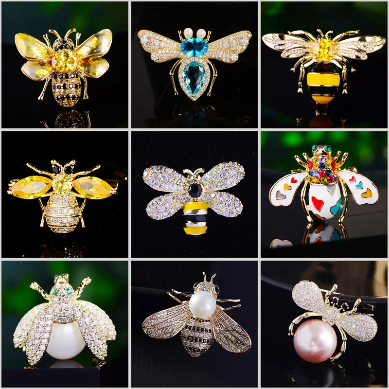 Fashion Cute Little Bee Cubic Zirconia Brooch Elegant Creative Enamel Pin Dress Shirt Simple Personality Accessories Jewelry