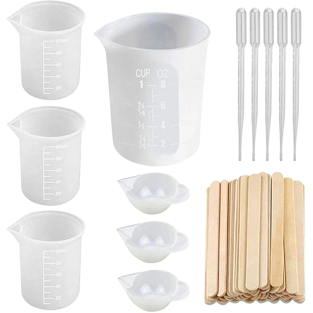 Silicone Measuring Cups for Epoxy Resin Reusable Mixing Cups Jugs Resin Casting Container with Mixing Sticks for Resin