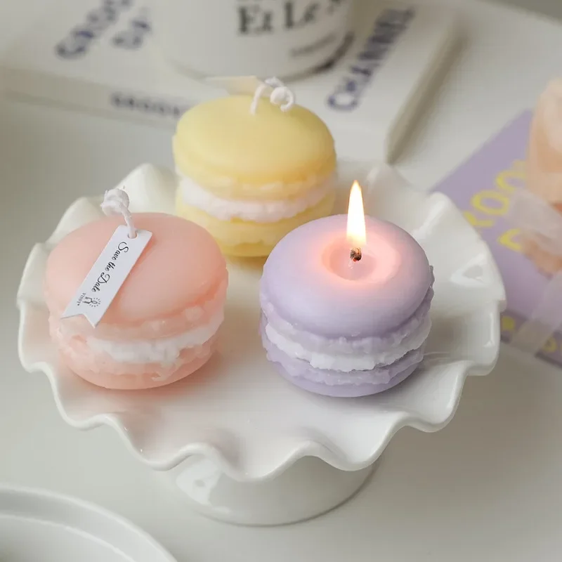 Macaron Aromatherapy Candle Lavender Peach Chamomile Cake Modelling Dessert Candles Home Decoration Gift for Party Wedding