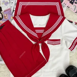 Large Japanese School Uniform Ins Style Jk Uniform Bow Pleated Skirt Set Youth Student Sailor Suit Women's Short Sleeved Set