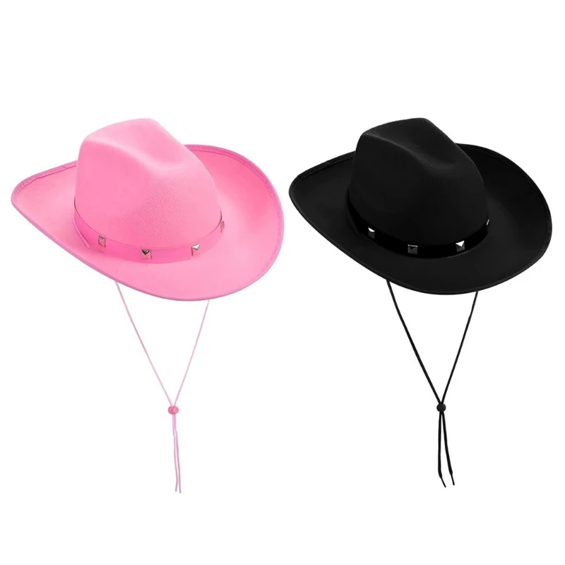 

Rivets Decors Cowboy Hats Western Plain Color Hat Outdoor Sunproof Cowgirl Hat for Adult Driving Traveling Riding