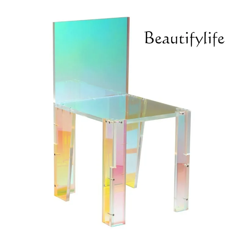 

Transparent Acrylic Organic Glass Laser Chair Creative Rainbow Laser Chair Living Room Colorful Stool