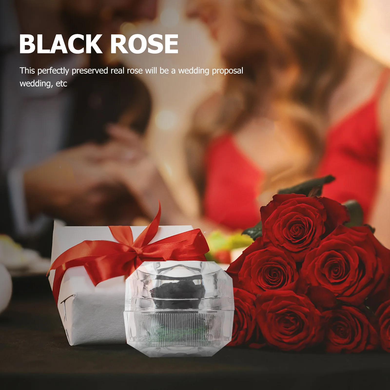 

1pcs Preserved Rose In Glass Dome Black Gift Box For Valentine'S Day Anniversary Birthday Mother'S Christmas Decor