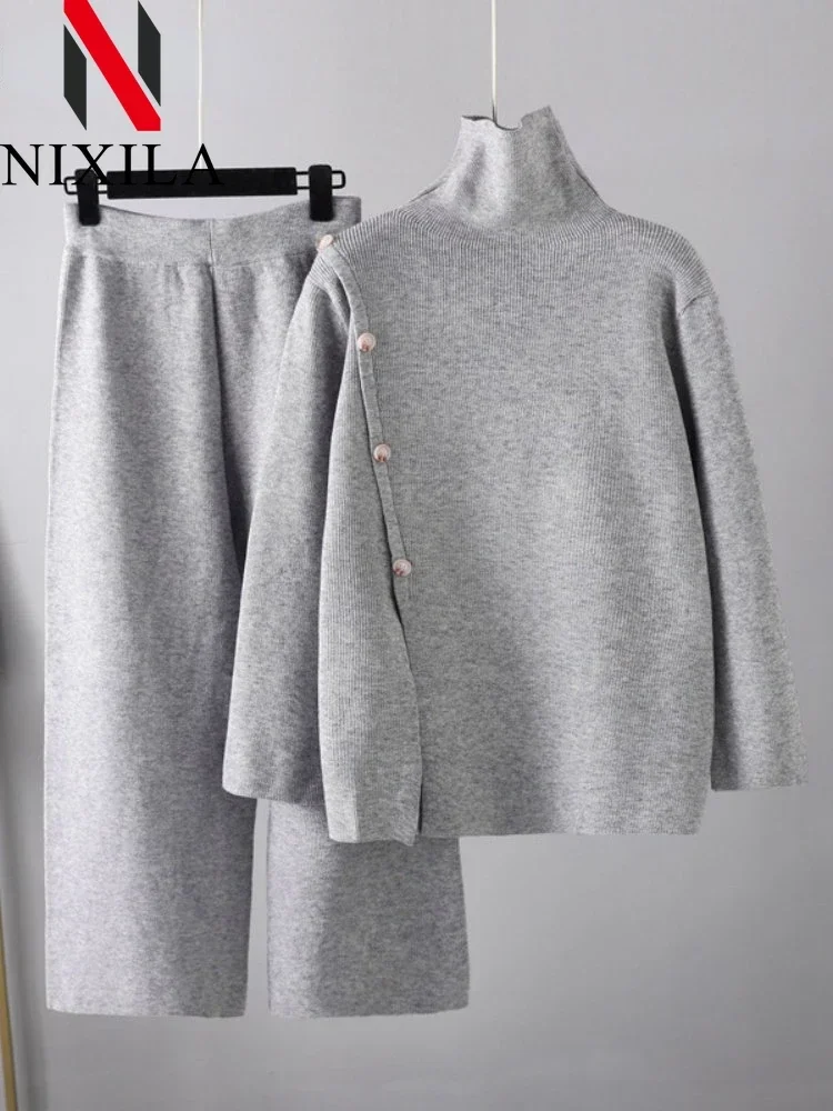 New Winter Autumn Sweater 2 Piece Sets Fashionable Knit Pant Sets Elegant Retro Pullover Two Piece Sets Womens Outfits Clothes