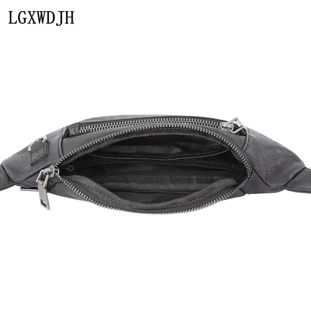 Multifunctional mobile phone Man belt pouch First layer cowhide Sports Waist pack Heart-shaped zipper belly bag Men\'s brand bag