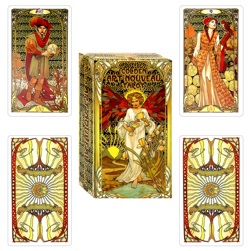 

78pcs Golden Art Nouveau Tarot Cards Divination Deck Fortune-Telling Deck Prophecy Board Game Cards Party Entertainment