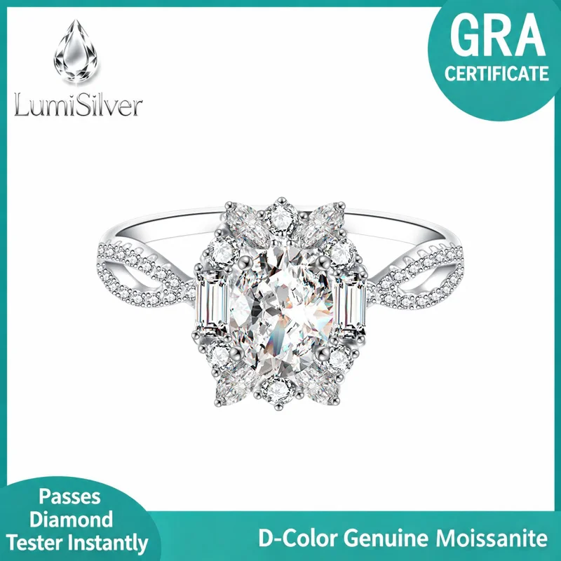 Oval Cut Halo Moissanite Engagement Ring for Women 925 Sterling Silver GRA Certified Twisted Wedding Band