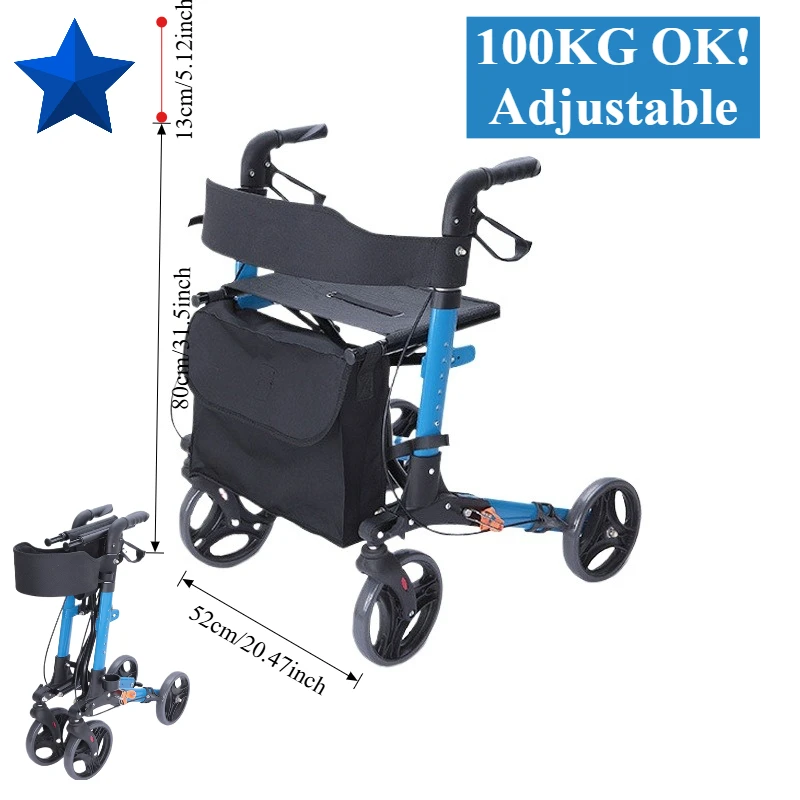 Elderly Trolley Can Sit and Push Folding Shopping Cart To Help Walk and Buy Food Leisure Seat Scooter Walker
