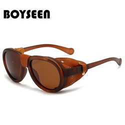 BOYSEEN 스팀 펑크 타원형 방풍 고글 편광 선글라스 남성 여성 패션 그늘 빈티지 안경 안경 UV400