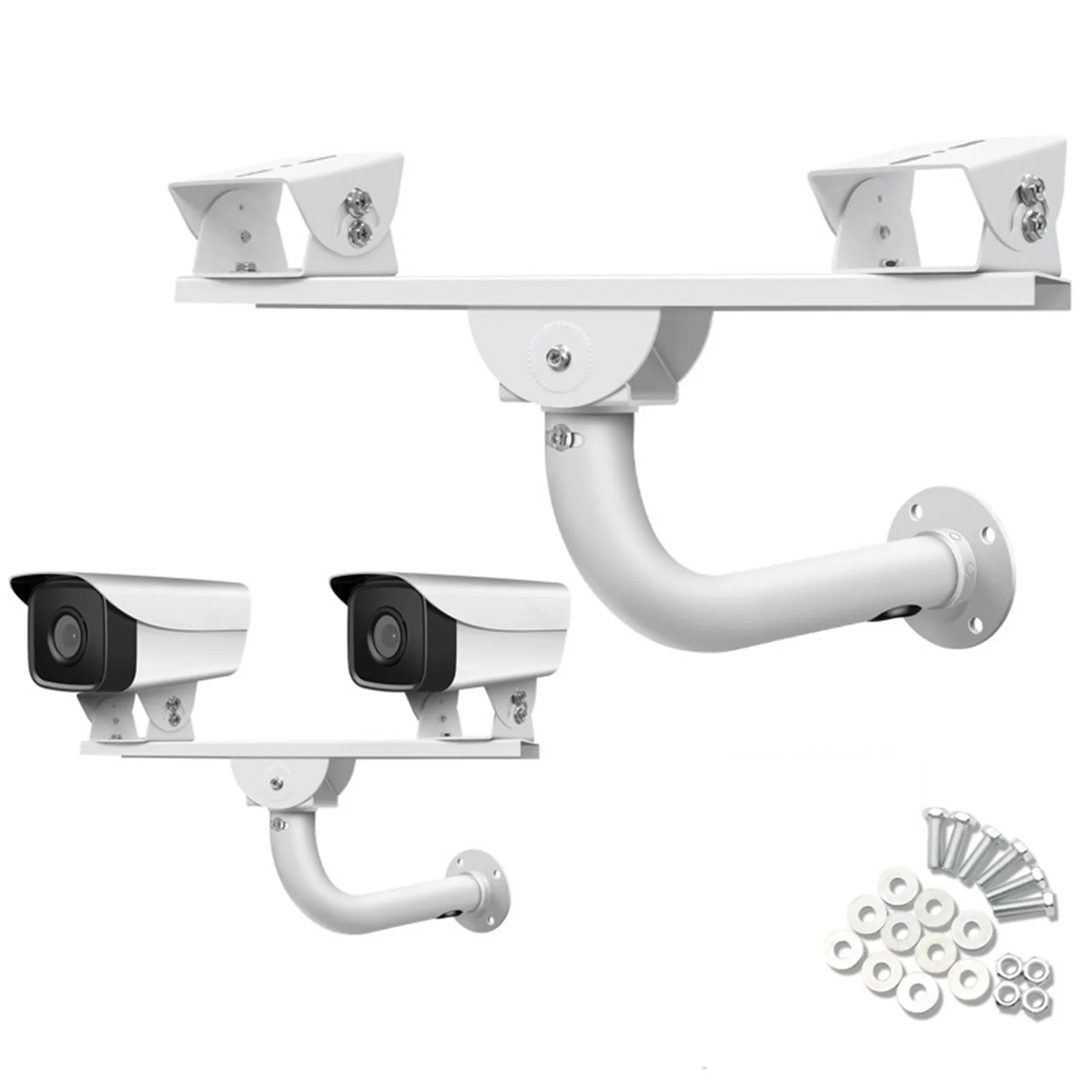 CCTV Security Double Camera Mount Holder, 1-to-2 Horizontal Cross Bar 360 Degree Adjustable Duckbill Dual Camera Mount Bracket