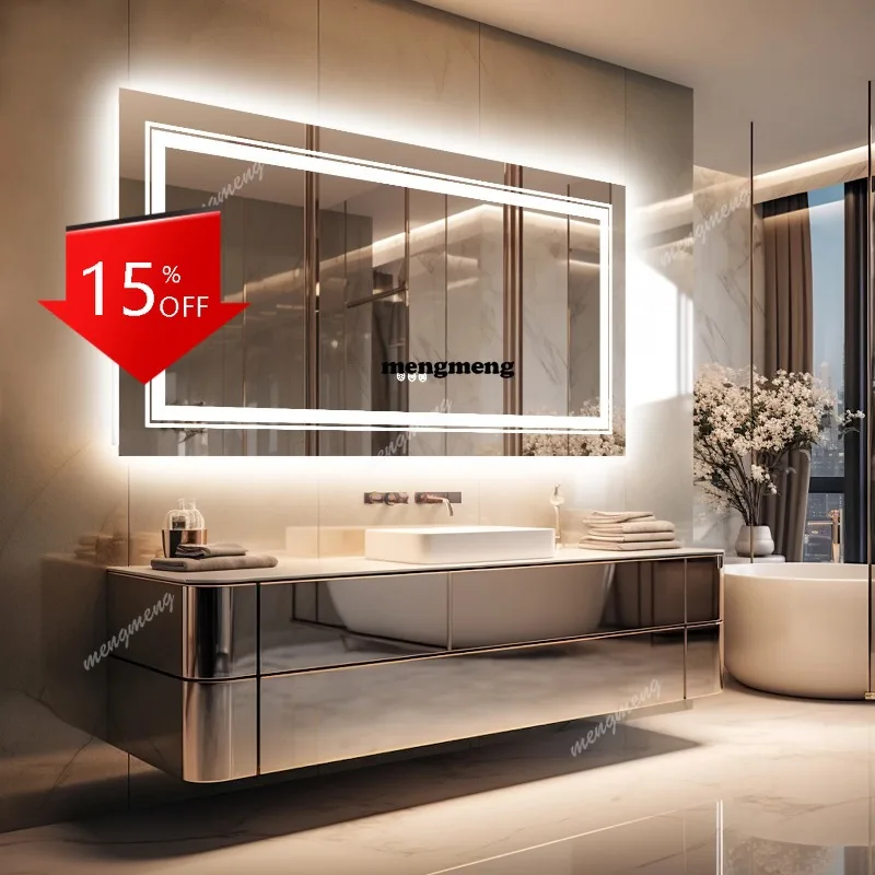 

01A LED Bathroom Mirror Large Illuminated Dimmable Vanity Mirror with Lights, Backlit and Front Lighted Makeup Mirror for Wall