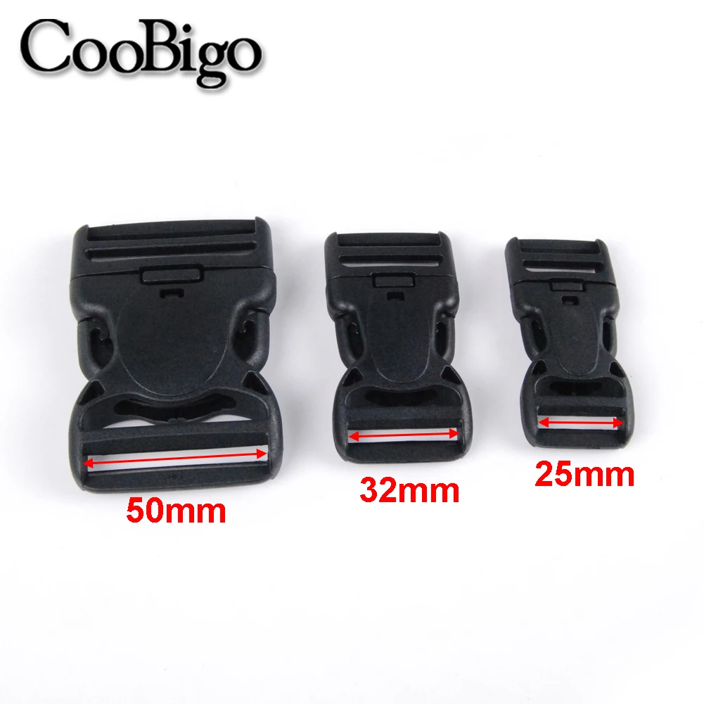 10pcs Plastic Side Release Buckle Double Adjuster Dual Lock Buckles for Backpack Strap Security Harness Belt Part 25mm 32mm 50mm