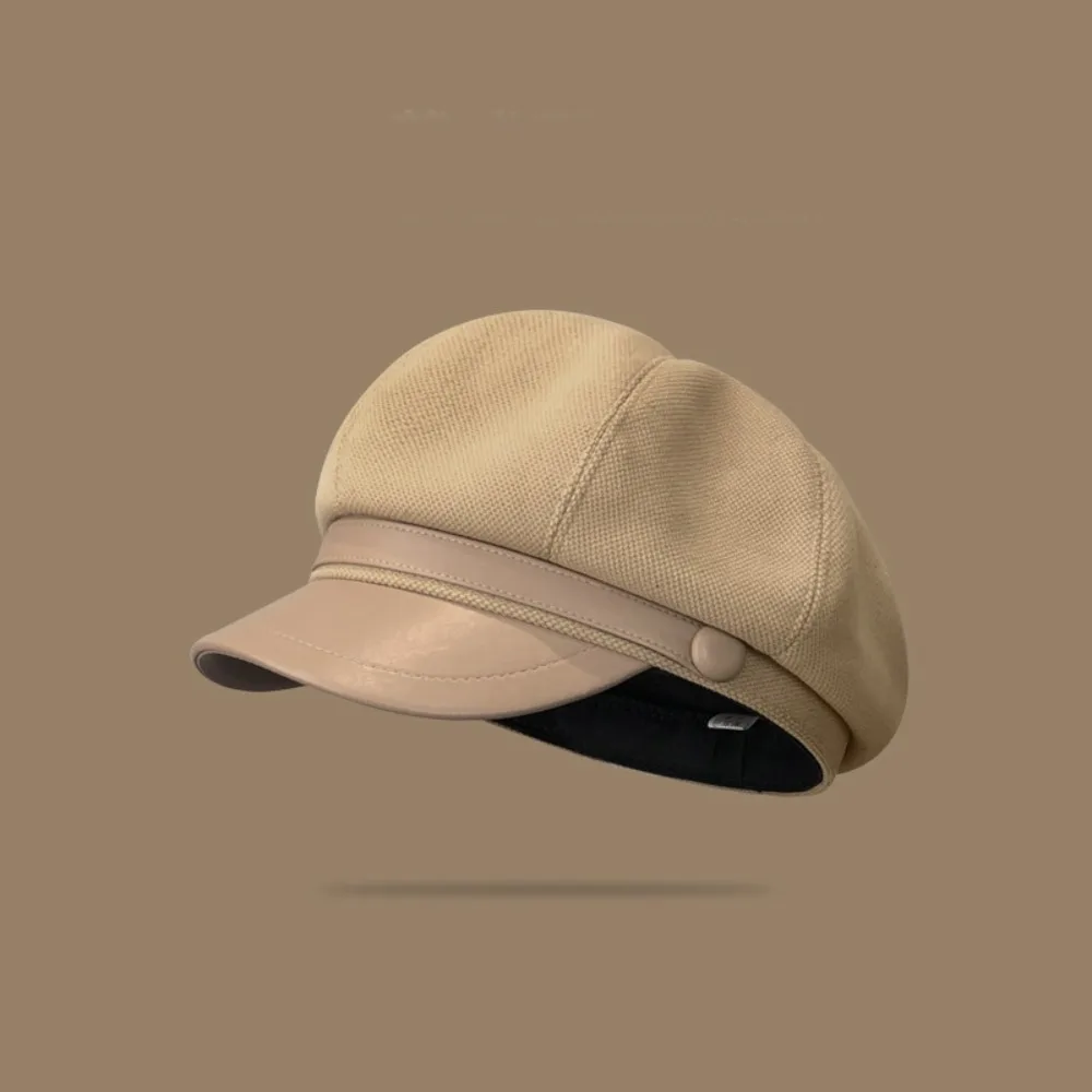 

Retro British Style Pu Leather Beret Korean Style Newsboy Cap Wool Octagonal Hat Artist Hat Retro Painter Hat Winter