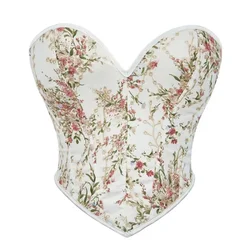 Women Corsets Lace-up Floral Embroidery Off Shoulder Sexy Bustier Overbust Crop Top Vest Corsele