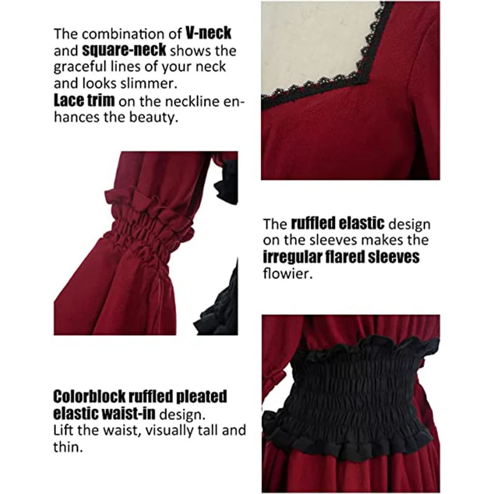 NEW European Medieval Renaissance Dress Flare Sleeve Princess Queen Dress Cosplay Costumes Carnival Ball Gown Cosplay Clothes