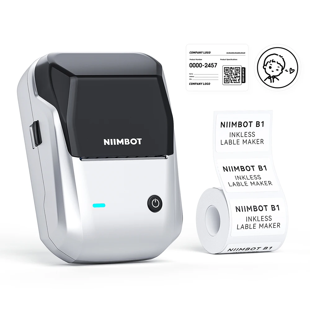 Niimbot B1 Drahtloser Thermo-Etikettendrucker, Lebensmittel-Tag-Barcode-Preis, für kleine Unternehmen, 20–50 mm Druckbreite, Etikettenmaschine für Zuhause
