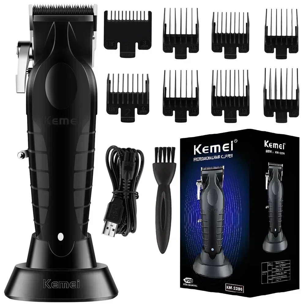 Kemei 2296 Barber Cordless Hair Trimmer 0mm Zero Gapped Carving Clipper Detailer Professional Electric Hair Cutting Machine