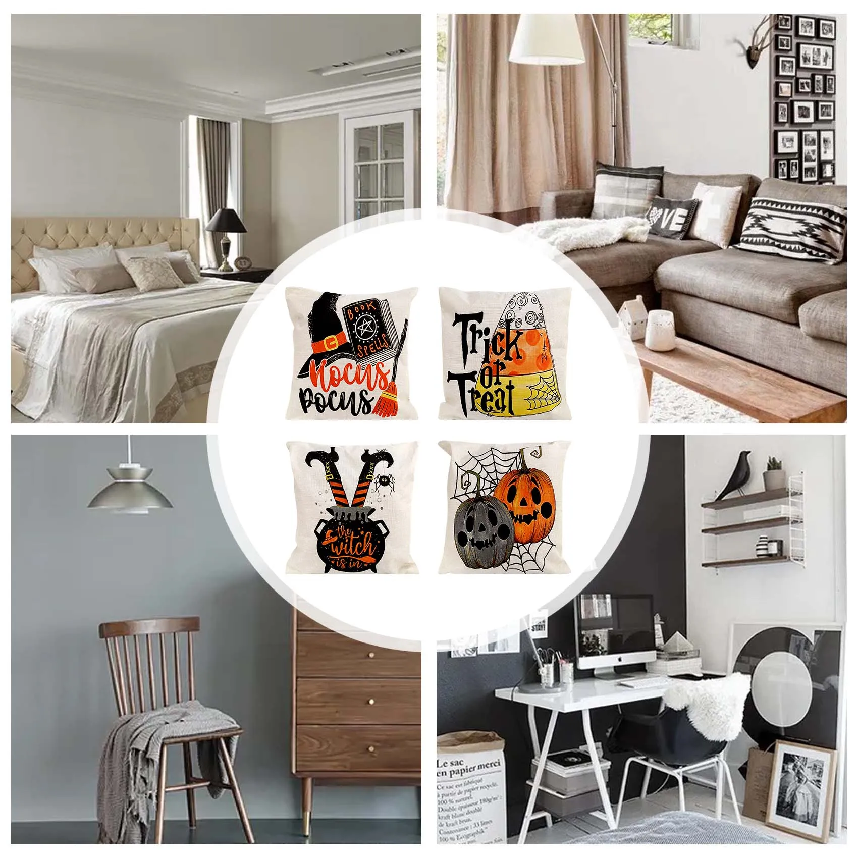 Halloween Decor Pillow Covers 18X18 Set Of 4 Farmhouse Decorations Throw Pillow Covers Cushion Case For Home Couch-ABGL