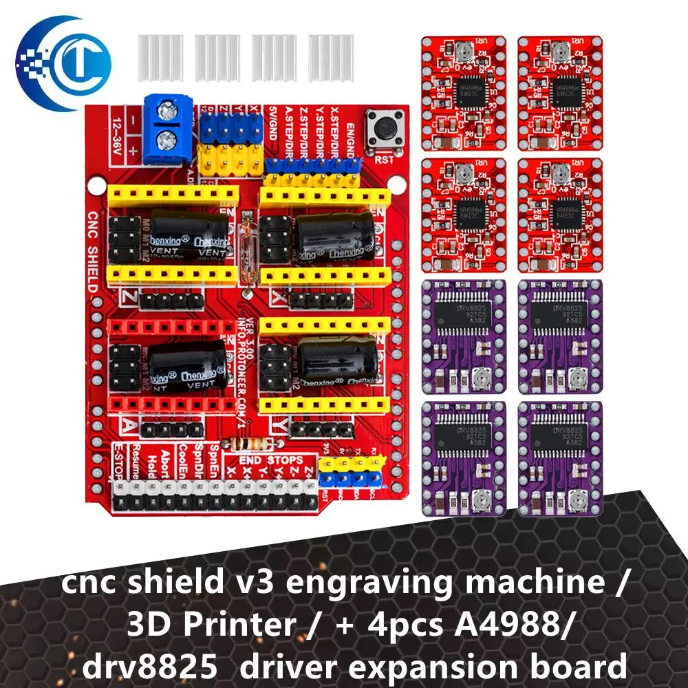 CNC Shield V3 – für Graviermaschine und 3D-Drucker, wird mit 4 Stück A4988/DRV8825 Treibererweiterungsplatine geliefert