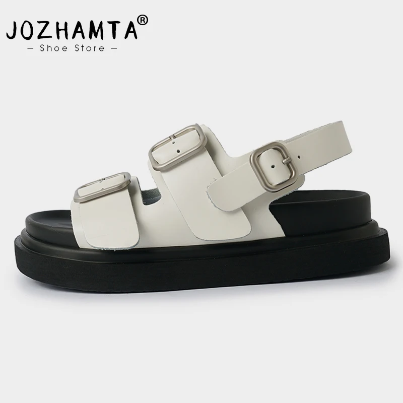 JOZHAMTA-Sandalias de plataforma para mujer, zapatos de tacón medio con hebilla de cuero Real, informales, de gladiador diario, talla 35-40, para verano, 2025